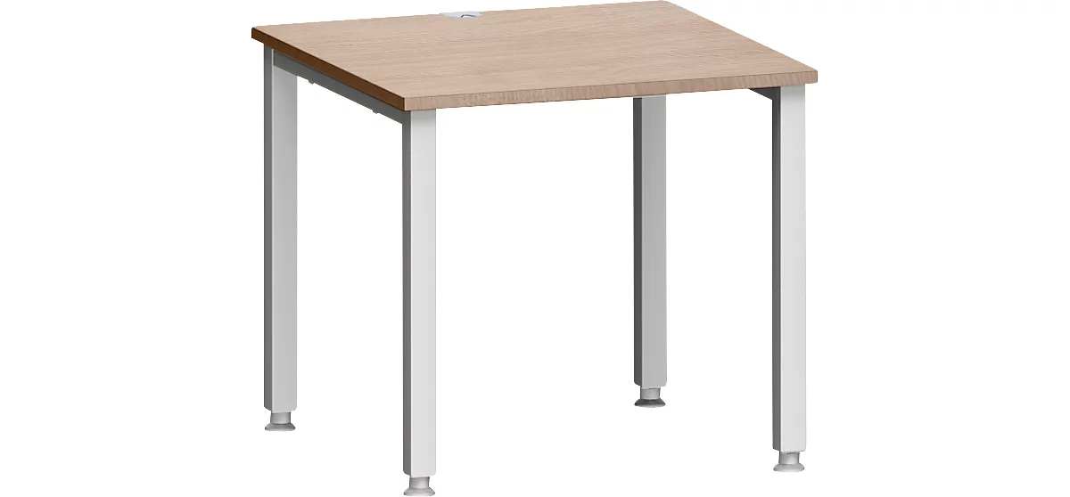 Schreibtisch MODENA FLEX, Quadrat, 4-Fuß Quadratrohr, B 800 x T 800 x H 720-820 mm, Eiche/weißaluminium