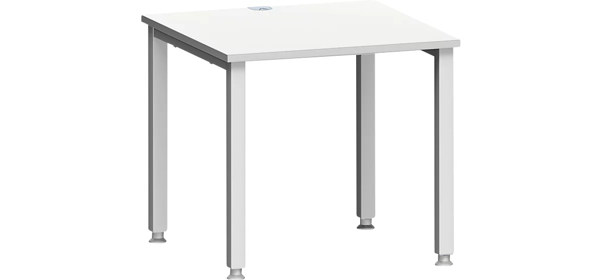Schreibtisch MODENA FLEX, Quadrat, 4-Fuß Quadratrohr, B 800 x T 800 x H 720-820 mm, lichtgrau/weißaluminium