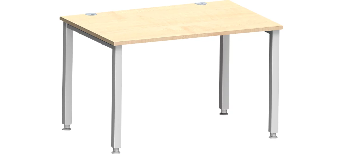 Schreibtisch MODENA FLEX, Rechteck, 4-Fuß Quadratrohr, B 1200 x T 800 x H 720-820 mm, Ahorn/weißaluminium