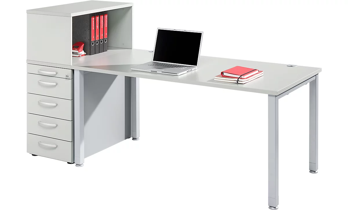 Schreibtisch MODENA FLEX, Rechteck, 4-Fuß Quadratrohr, B 1200 x T 800 x H 720-820 mm, lichtgrau/weißaluminium
