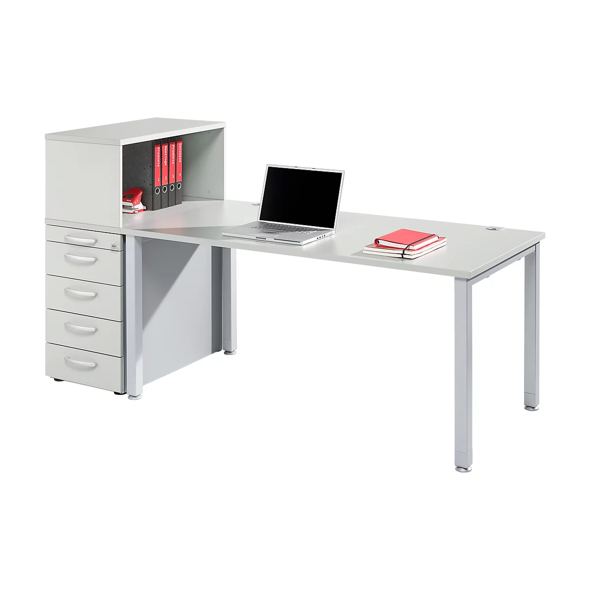 Schreibtisch MODENA FLEX, Rechteck, 4-Fuß Quadratrohr, B 1200 x T 800 x H 720-820 mm, lichtgrau/weißaluminium