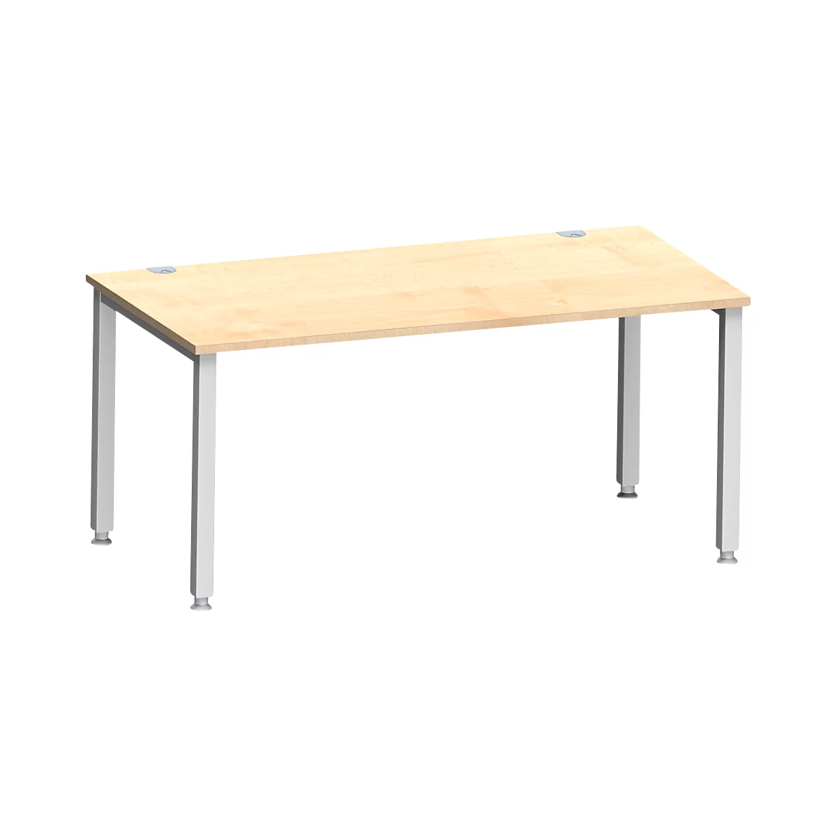 Schreibtisch MODENA FLEX, Rechteck, 4-Fuß Quadratrohr, B 1600 x T 800 x H 720-820 mm, Ahorn/weißaluminium