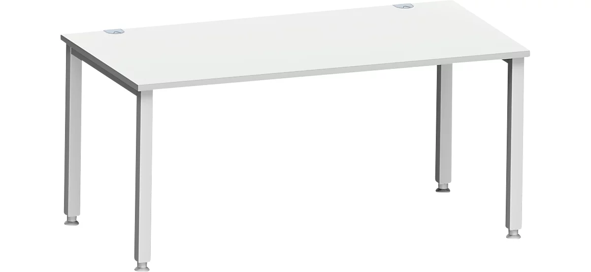 Schreibtisch MODENA FLEX, Rechteck, 4-Fuß Quadratrohr, B 1600 x T 800 x H 720-820 mm, lichtgrau/weißaluminium