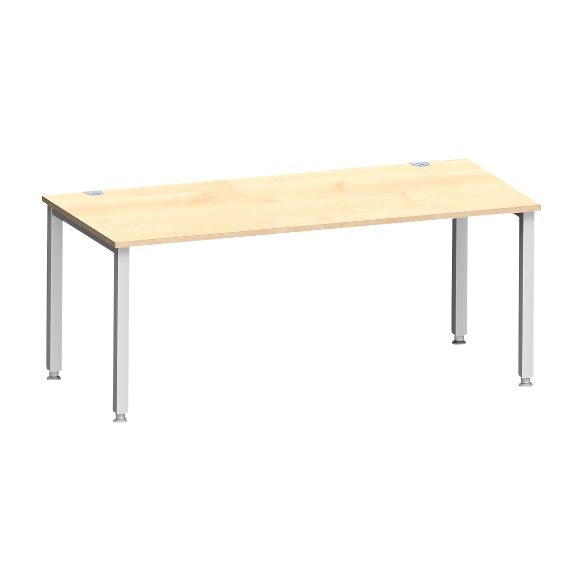 Schreibtisch MODENA FLEX, Rechteck, 4-Fuß Quadratrohr, B 1800 x T 800 x H 720-820 mm, Ahorn/weißaluminium