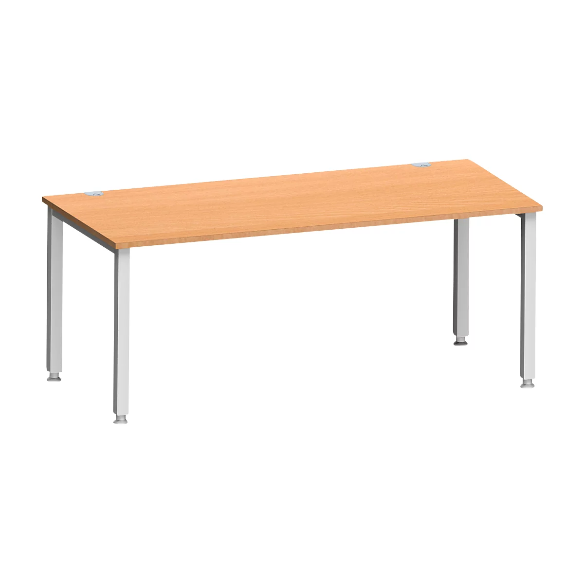 Schreibtisch MODENA FLEX, Rechteck, 4-Fuß Quadratrohr, B 1800 x T 800 x H 720-820 mm, Buche/weißaluminium