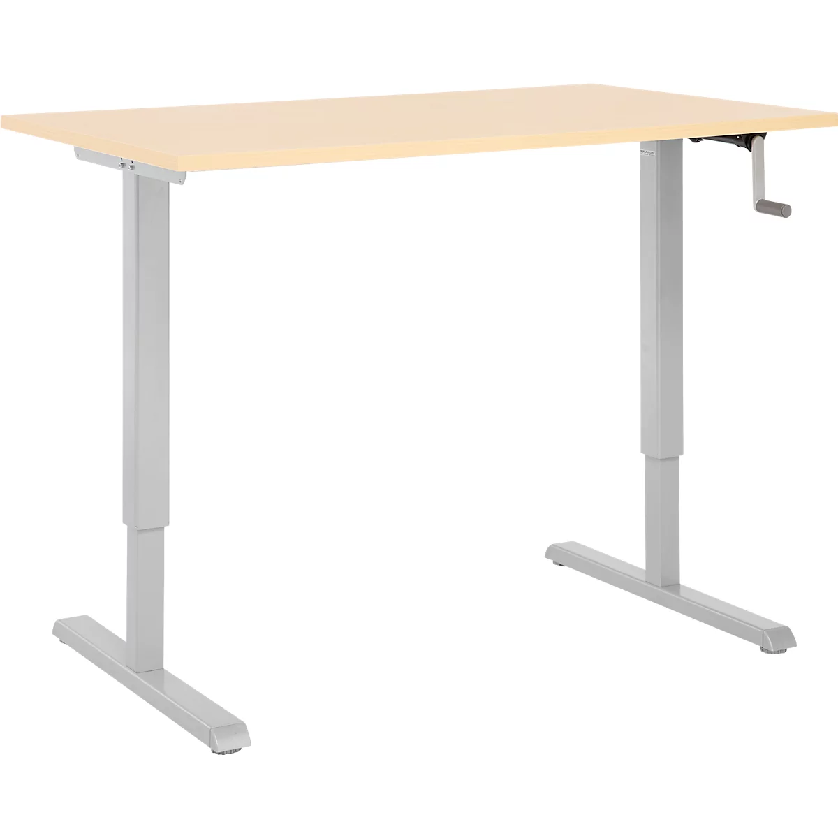 Schreibtisch Multiflex, manuell höhenverstellbar mit Kurbel, B 1200 x T 800 x H 700-1180 mm, Ahorn/weißalu