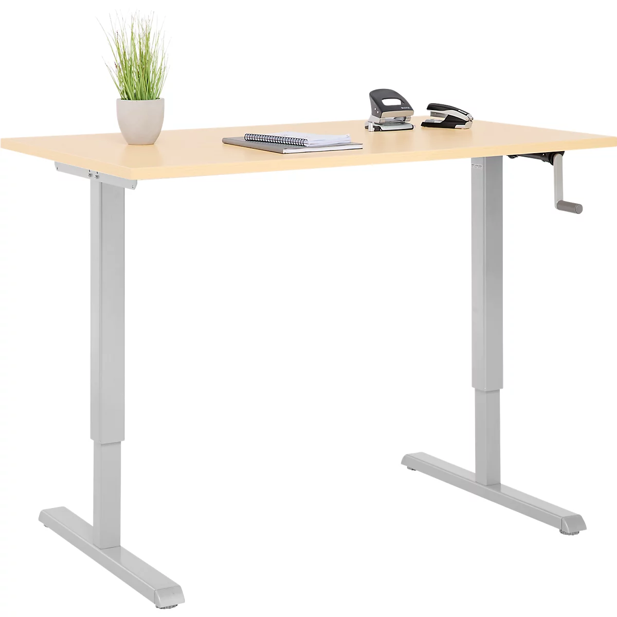 Schreibtisch Multiflex, manuell höhenverstellbar mit Kurbel, B 1200 x T 800 x H 700-1180 mm, Ahorn/weißalu