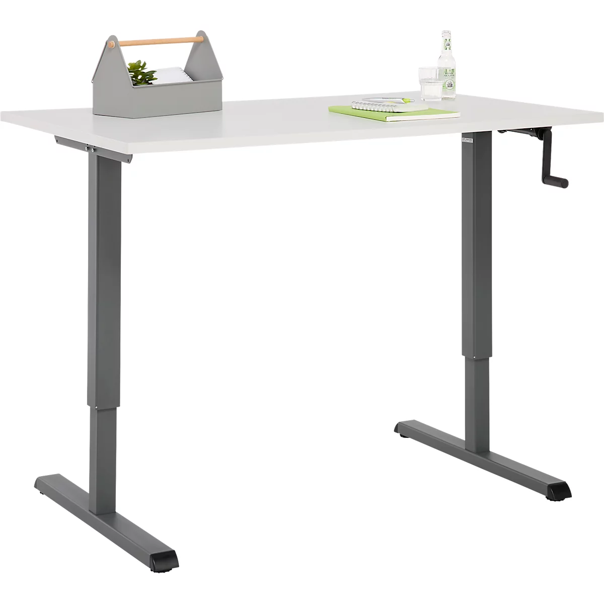 Schreibtisch Multiflex, manuell höhenverstellbar mit Kurbel, B 1200 x T 800 x H 700-1180 mm, lichtgrau/anthrazit