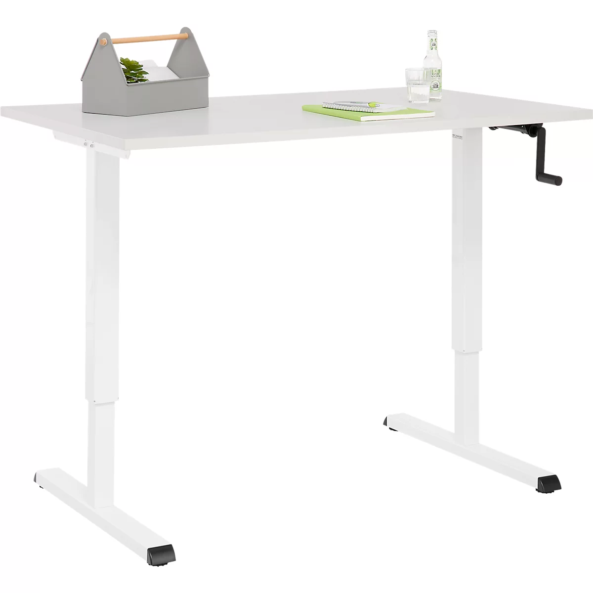 Schreibtisch Multiflex, manuell höhenverstellbar mit Kurbel, B 1200 x T 800 x H 700-1180 mm, lichtgrau/weiß