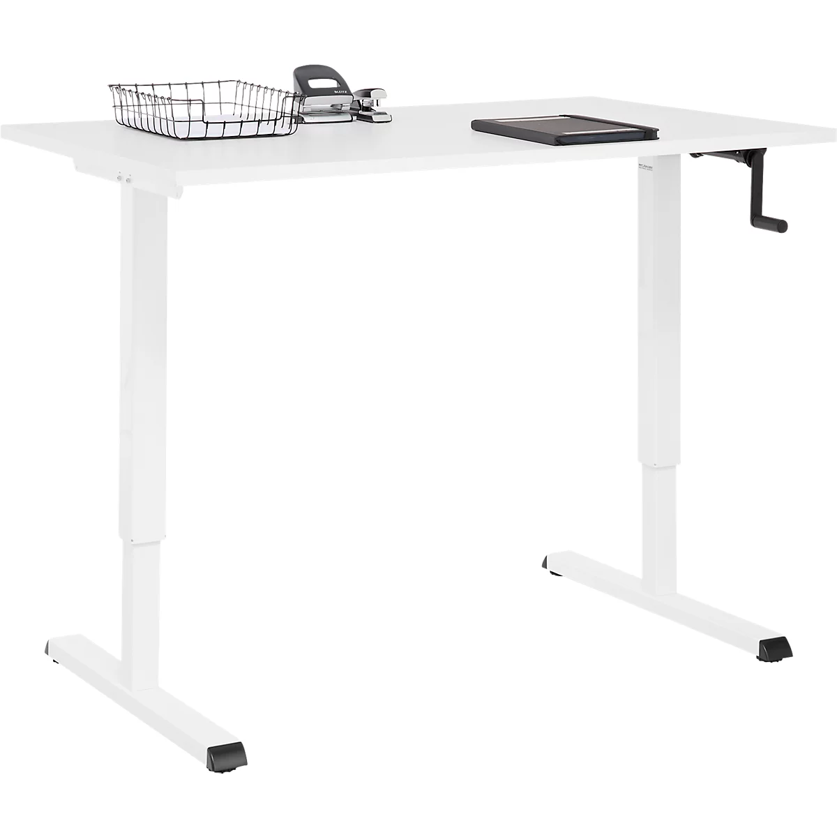 Schreibtisch Multiflex, manuell höhenverstellbar mit Kurbel, B 1200 x T 800 x H 700-1180 mm, weiß/weiß