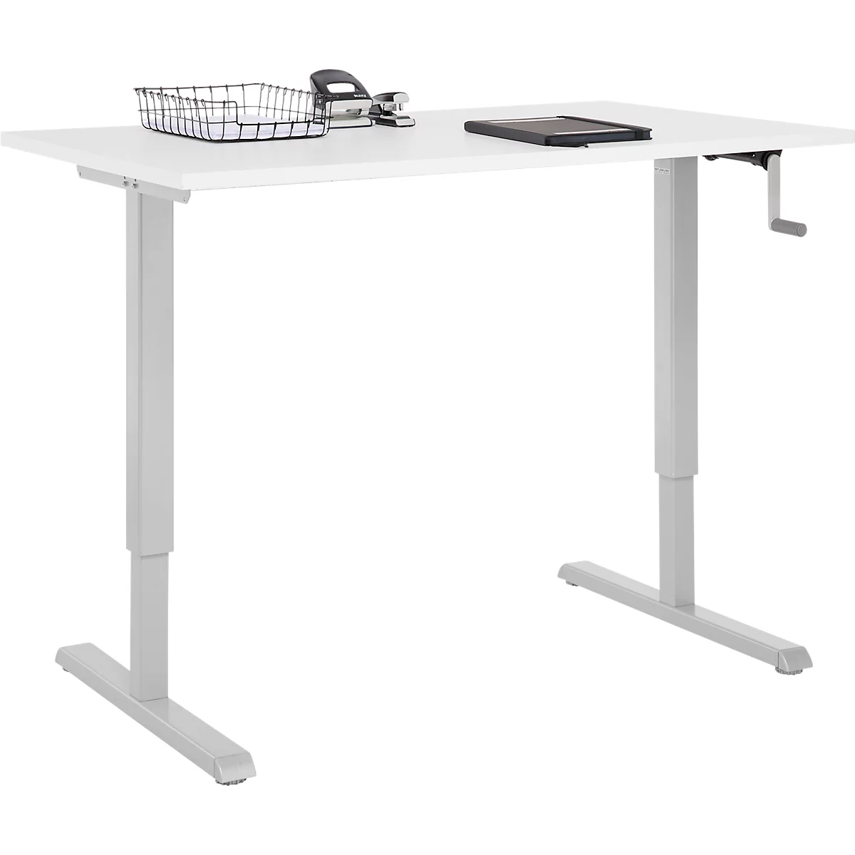 Schreibtisch Multiflex, manuell höhenverstellbar mit Kurbel, B 1200 x T 800 x H 700-1180 mm, weiß/weißalu