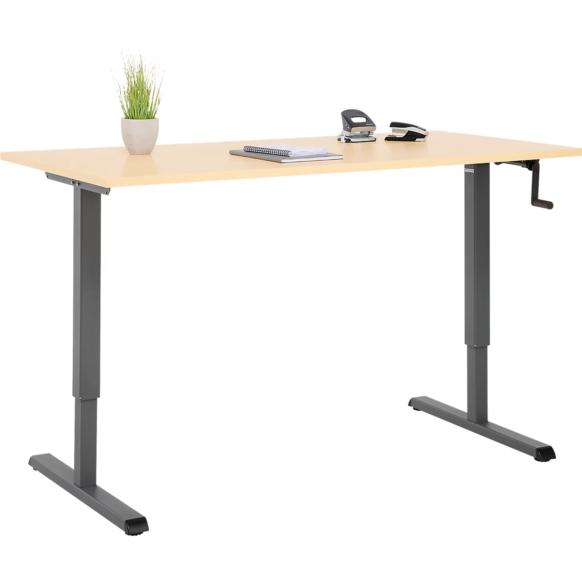 Schreibtisch Multiflex, manuell höhenverstellbar mit Kurbel, B 1600 x T 800 x H 700-1180 mm, Ahorn/anthrazit