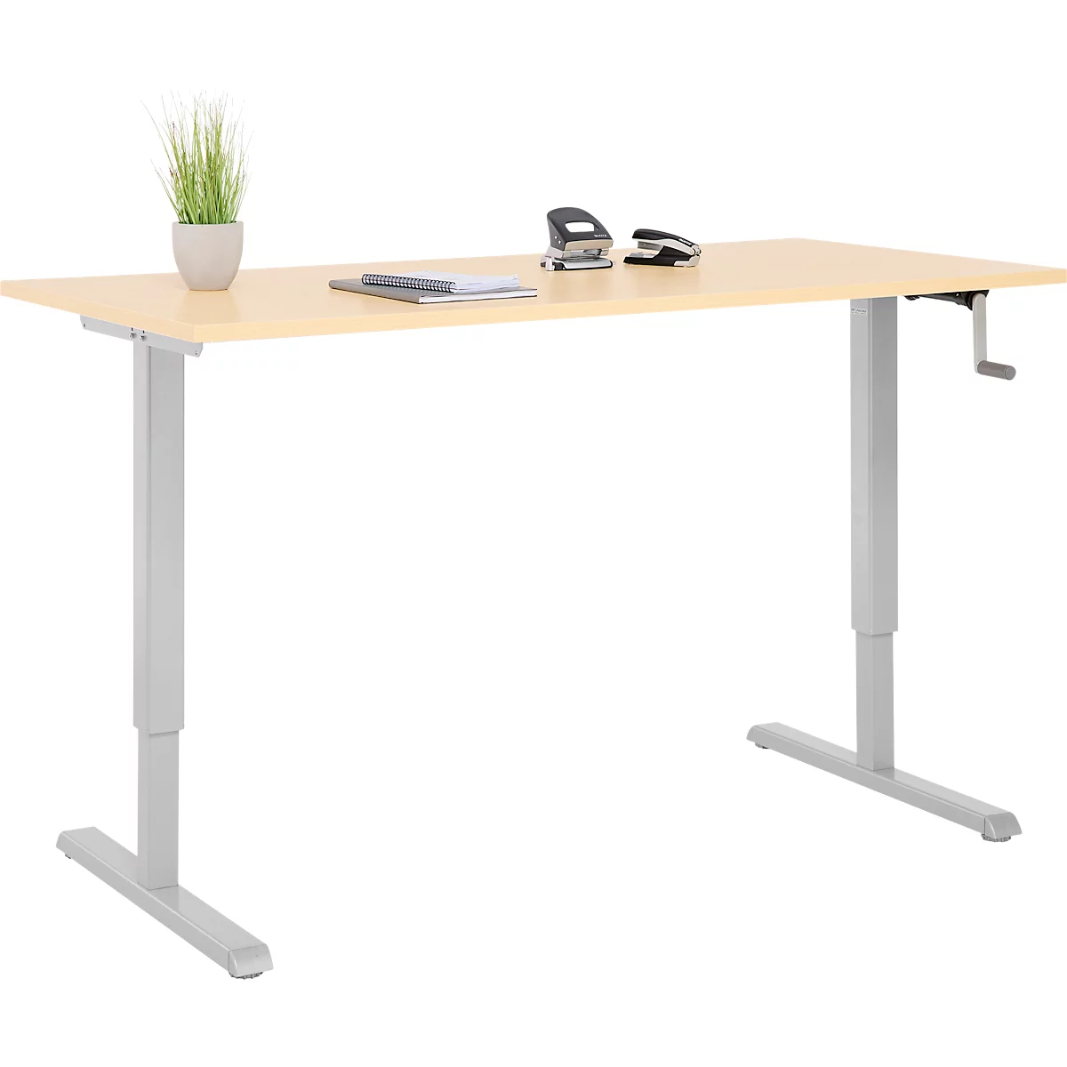 Schreibtisch Multiflex, manuell höhenverstellbar mit Kurbel, B 1600 x T 800 x H 700-1180 mm, Ahorn/weißalu