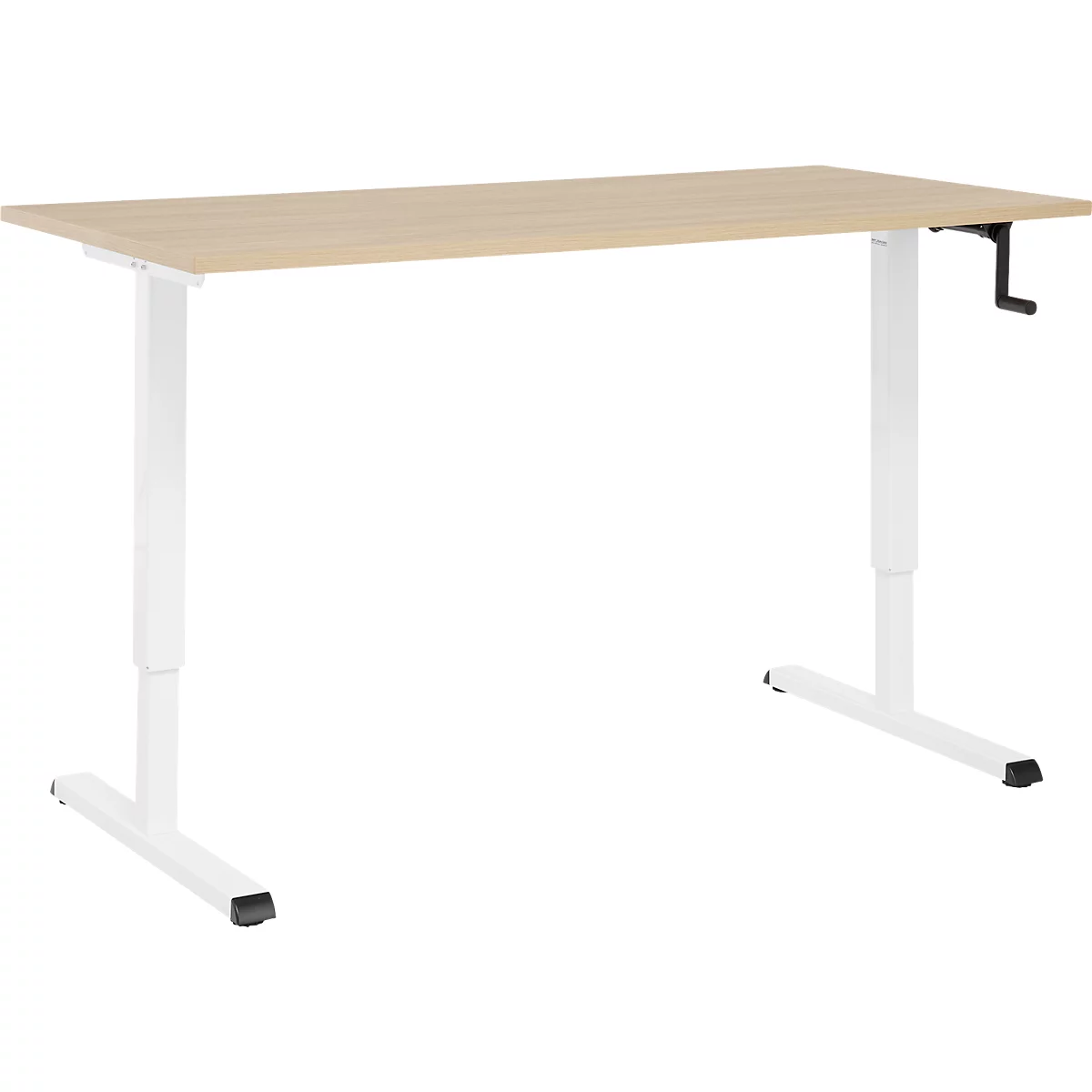 Schreibtisch Multiflex, manuell höhenverstellbar mit Kurbel, B 1600 x T 800 x H 700-1180 mm, Eiche/weiß