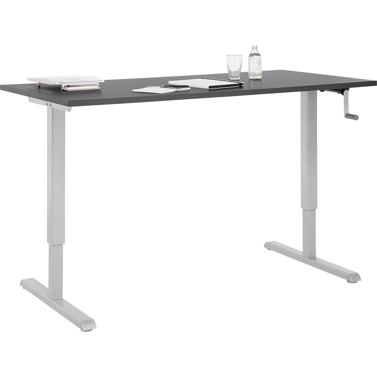 Schreibtisch Multiflex, manuell höhenverstellbar mit Kurbel, B 1600 x T 800 x H 700-1180 mm, graphit/weißalu