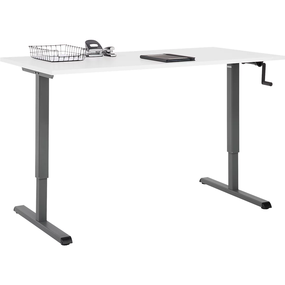 Schreibtisch Multiflex, manuell höhenverstellbar mit Kurbel, B 1600 x T 800 x H 700-1180 mm, weiß/anthrazit