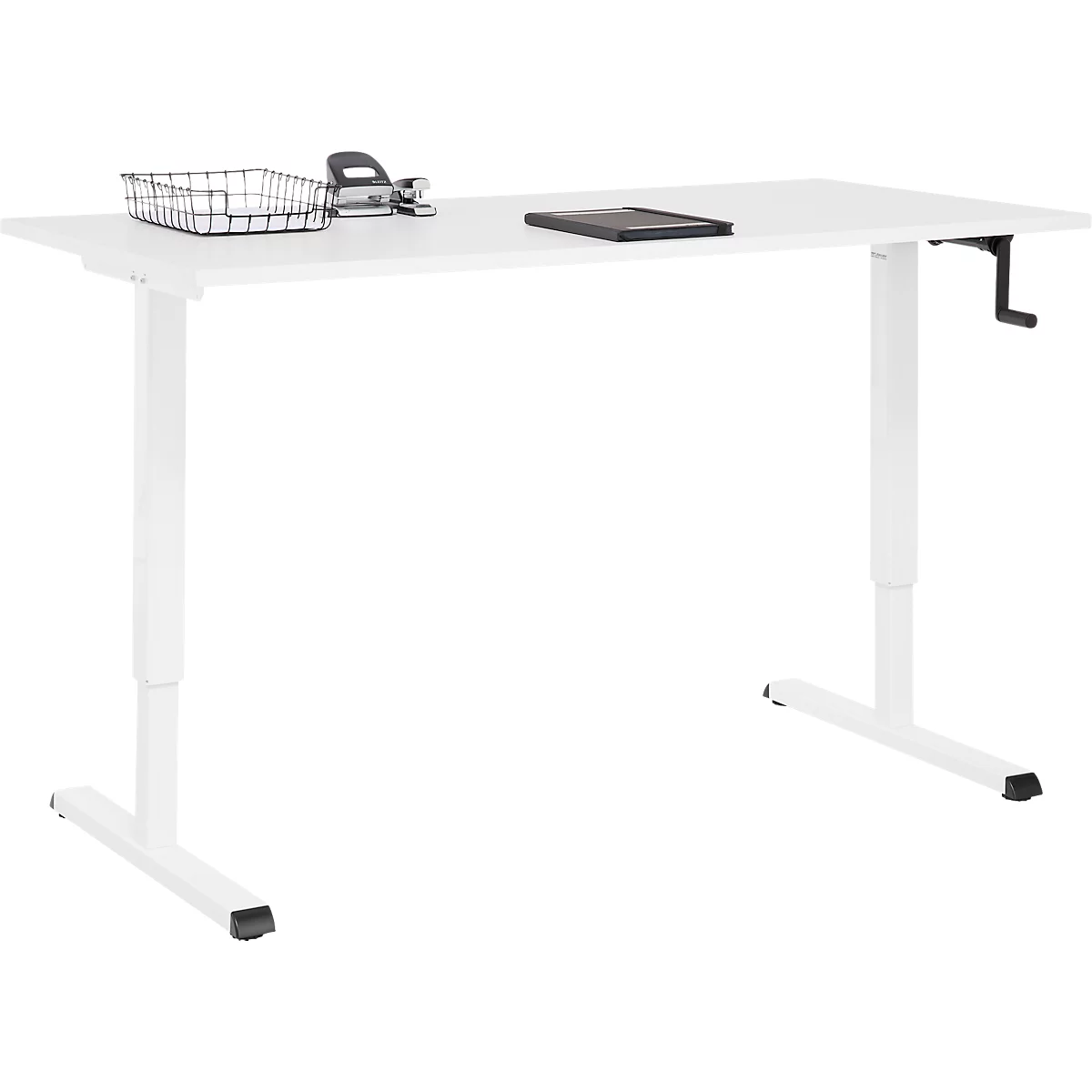 Schreibtisch Multiflex, manuell höhenverstellbar mit Kurbel, B 1600 x T 800 x H 700-1180 mm, weiß/weiß