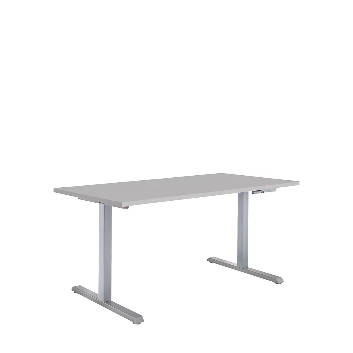 Schreibtisch Multiflex, manuell höhenverstellbar, Rechteck, T-Fuß, B 1200 x T 800 x H 728-1208 mm, lichtgrau/weißaluminium