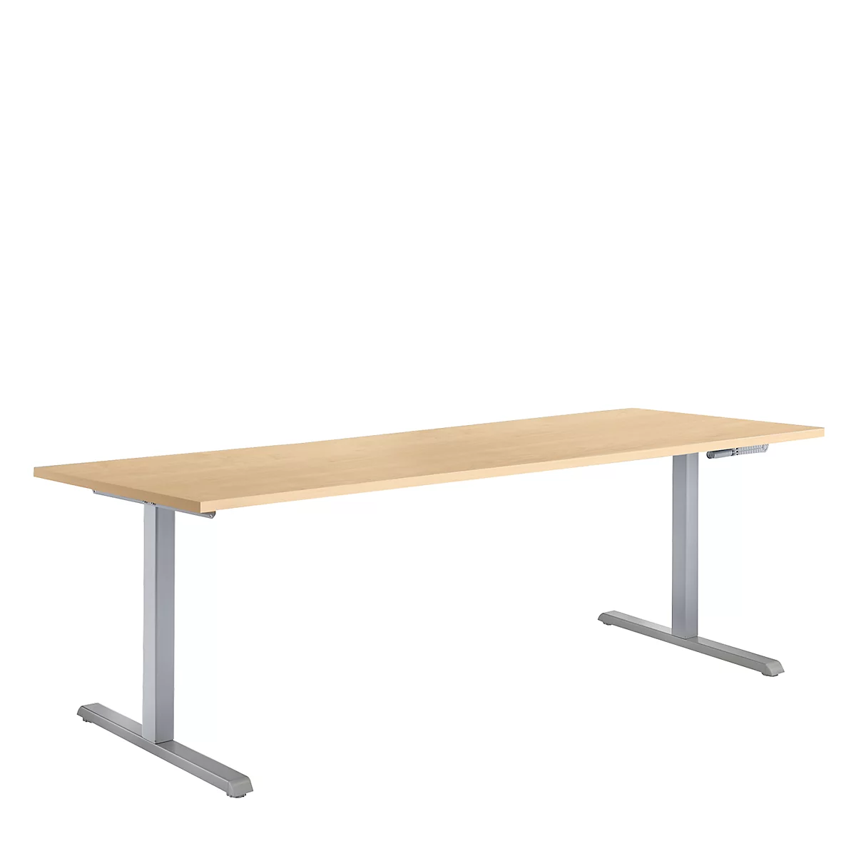 Schreibtisch Multiflex, manuell höhenverstellbar, Rechteck, T-Fuß, B 1600 x T 800 x H 728-1208 mm, Ahorn/weißaluminium
