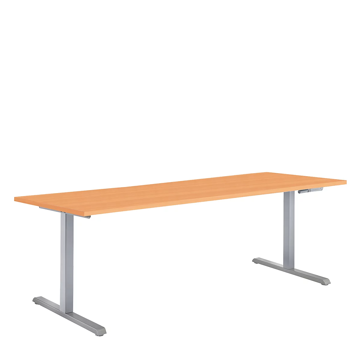 Schreibtisch Multiflex, manuell höhenverstellbar, Rechteck, T-Fuß, B 1600 x T 800 x H 728-1208 mm, Buche/weißaluminium