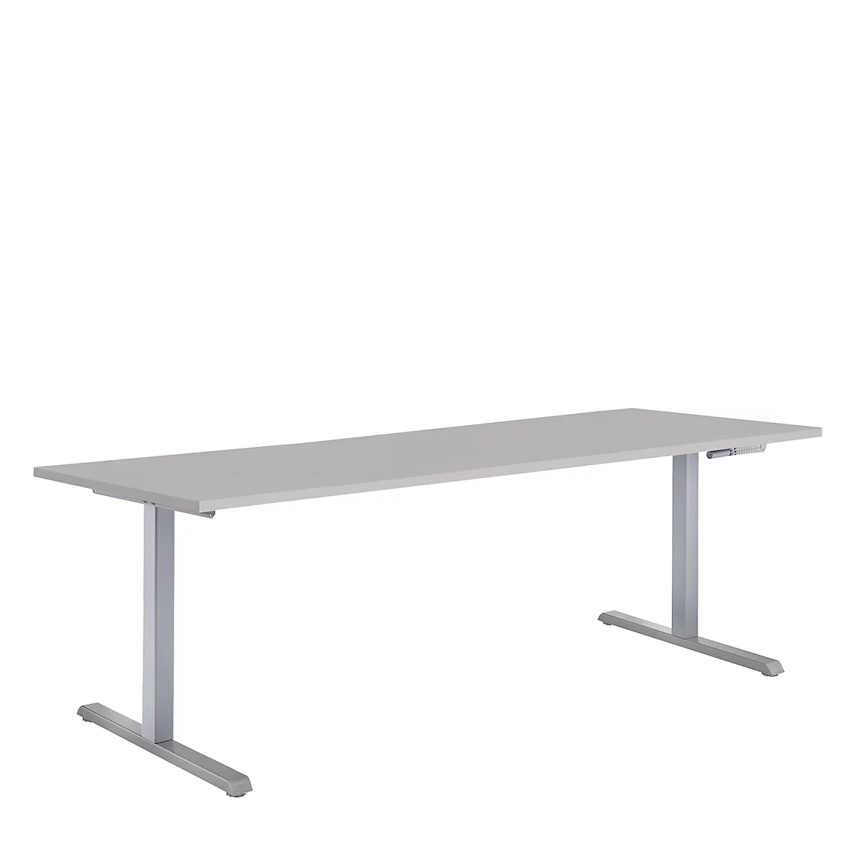 Schreibtisch Multiflex, manuell höhenverstellbar, Rechteck, T-Fuß, B 1600 x T 800 x H 728-1208 mm, lichtgrau/weißaluminium