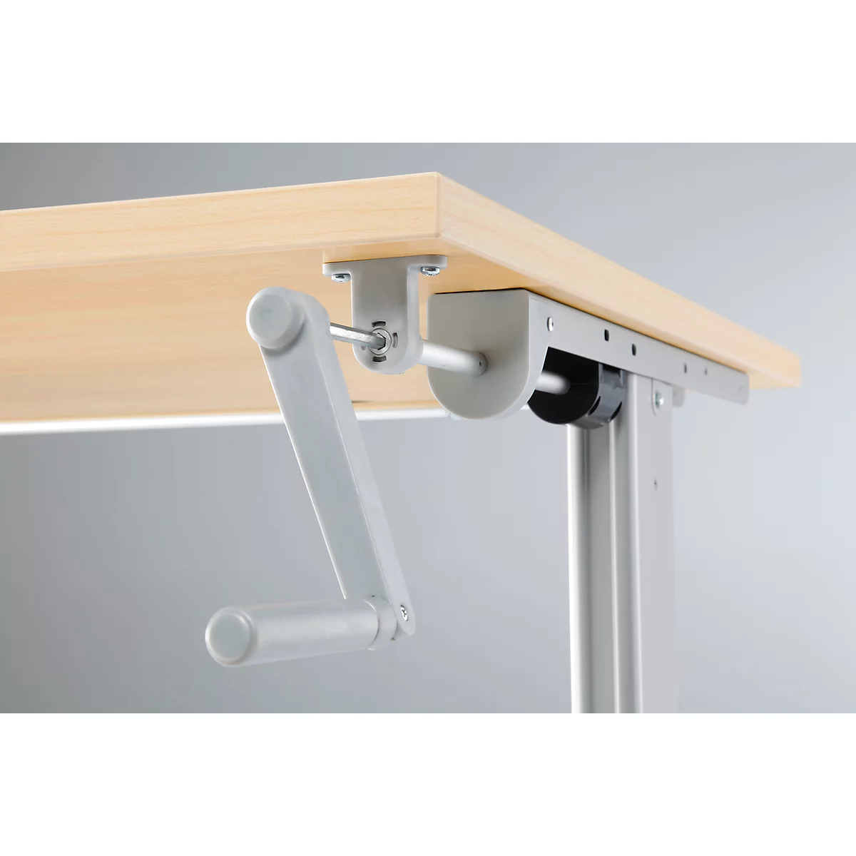 Schreibtisch Multitable, manuell höhenverstellbar, Quadrat, T-Fuss, B 800 x T 800 x H 708-1118 mm, Ahorn/weissaluminium 