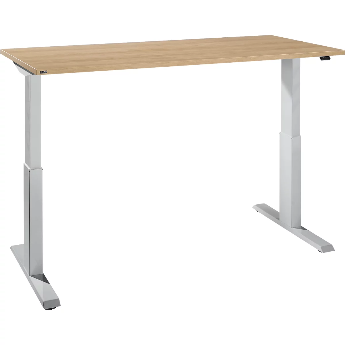 Schreibtisch NEVADA, elektrisch höhenverstellbar, Rechteck, T-Fuß, B 1800 x T 800 x H 715-1185 mm, Eiche/alusilber
