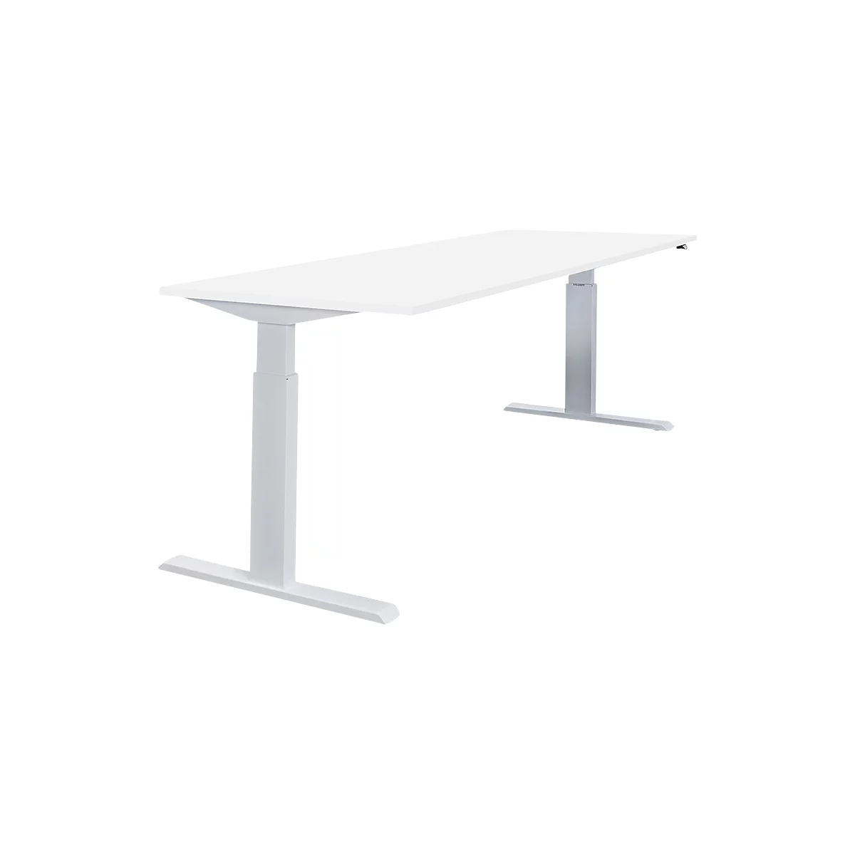 Schreibtisch NEVADA, elektrisch höhenverstellbar, Rechteck, T-Fuß, B 1800 x T 800 x H 715-1185 mm, weiß/alusilber