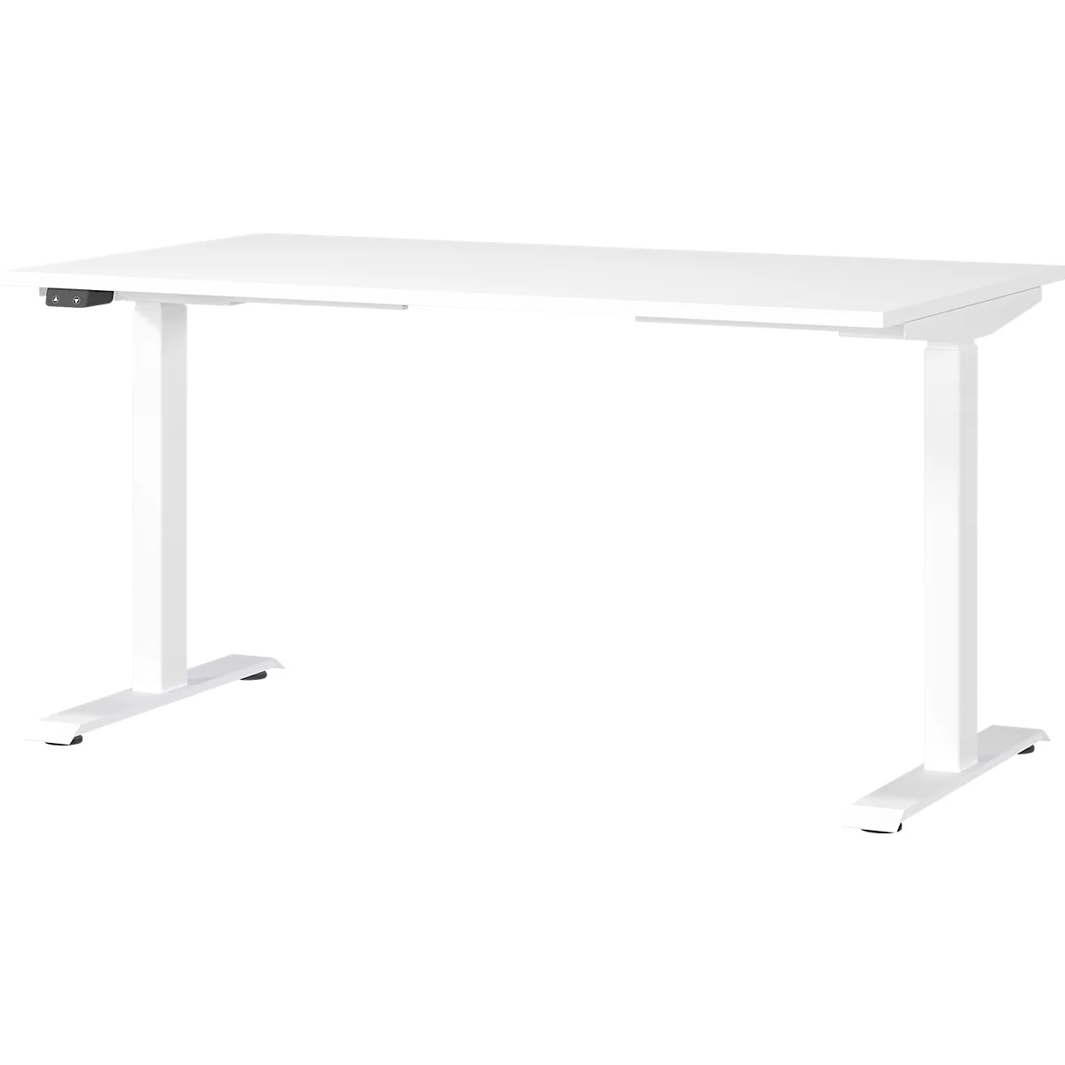 Schreibtisch Porto, elektrisch höhenverstellbar, T-Fuß, B 1400 x T 800 x H 720-1200 mm, weiß/weiß + Memory-USB-Panel