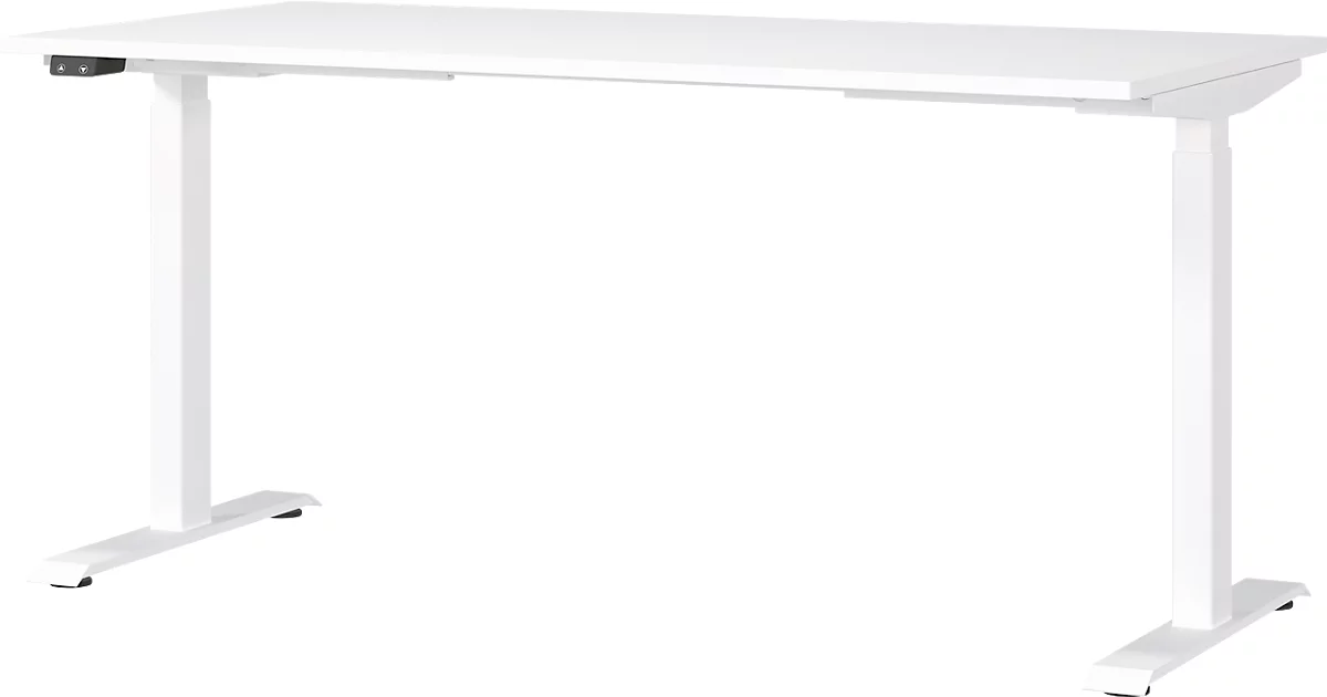 Schreibtisch Porto, elektrisch höhenverstellbar, T-Fuß, B 1600 x T 800 x H 720-1200 mm, weiß/weiß