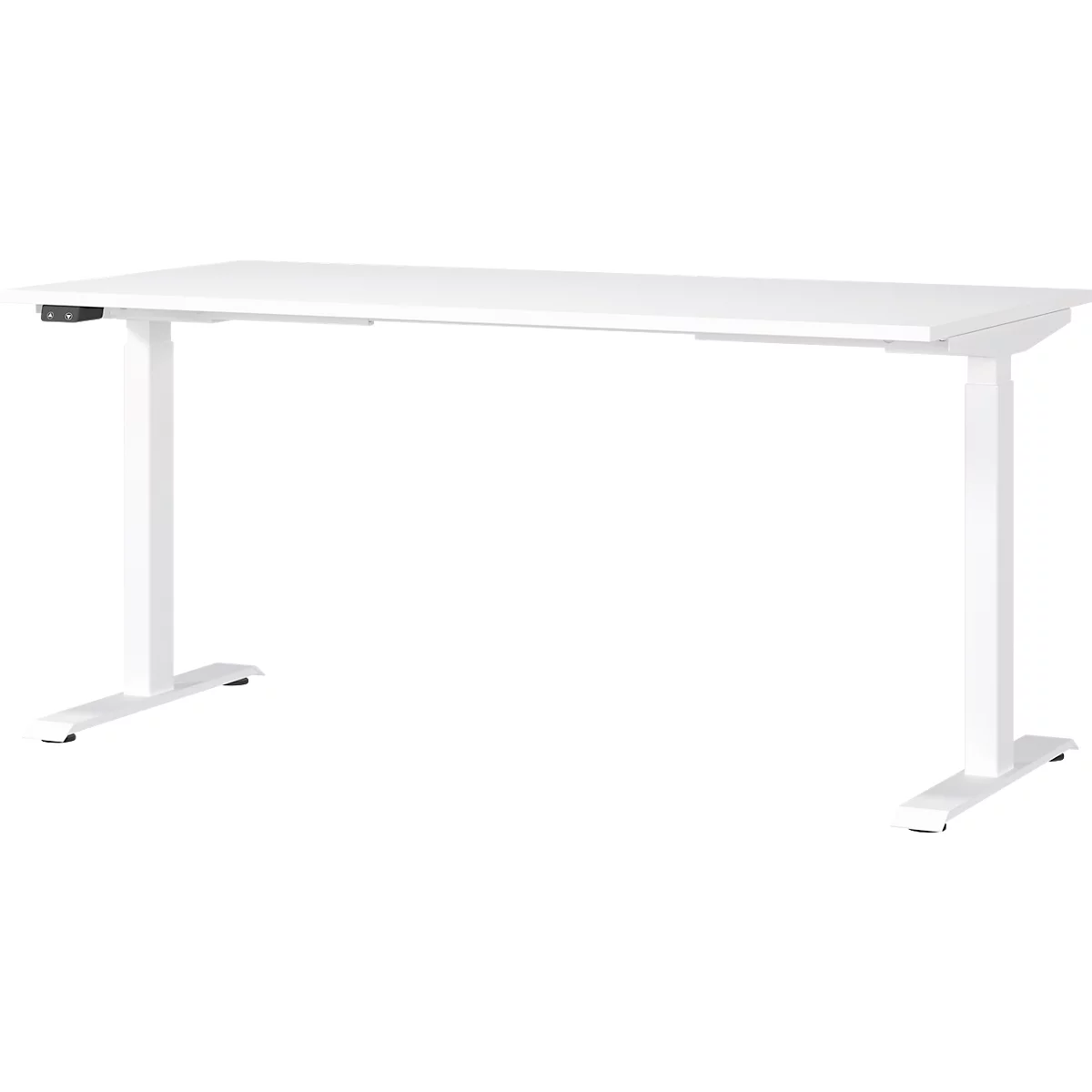 Schreibtisch Porto, elektrisch höhenverstellbar, T-Fuß, B 1600 x T 800 x H 720-1200 mm, weiß/weiß + Memory-USB-Panel