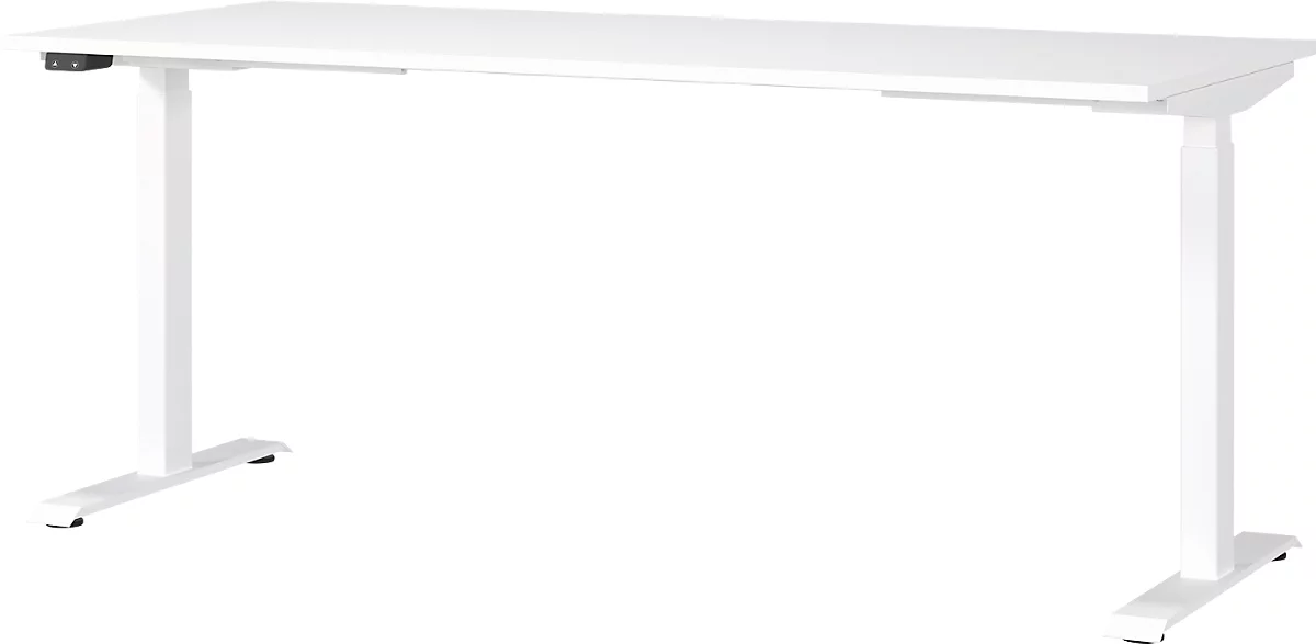 Schreibtisch Porto, elektrisch höhenverstellbar, T-Fuß, B 1800 x T 800 x H 720-1200 mm, weiß/weiß