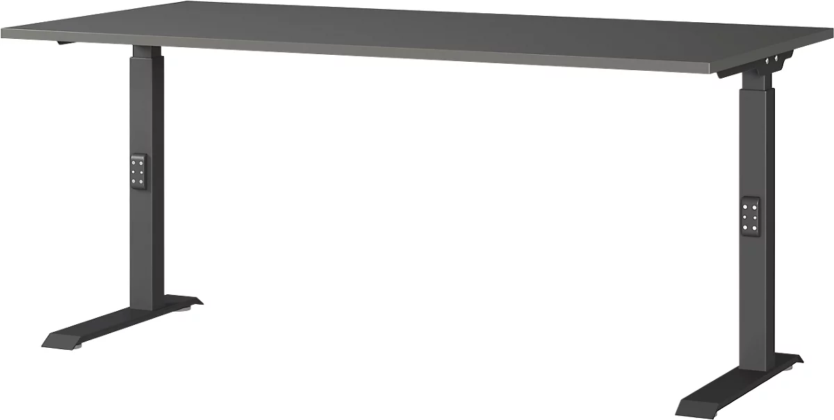 Schreibtisch Porto, mechanisch höheneinstellbar, C-Fuß, B 1600 x T 800 x H 680-910 mm, schwarz/graphit