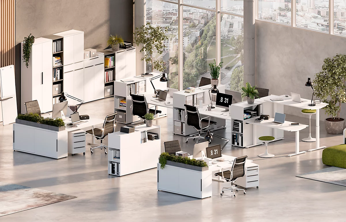 Schreibtisch Porto, mechanisch höheneinstellbar, C-Fuß, B 1600 x T 800 x H 680-910 mm, weiß/weiß