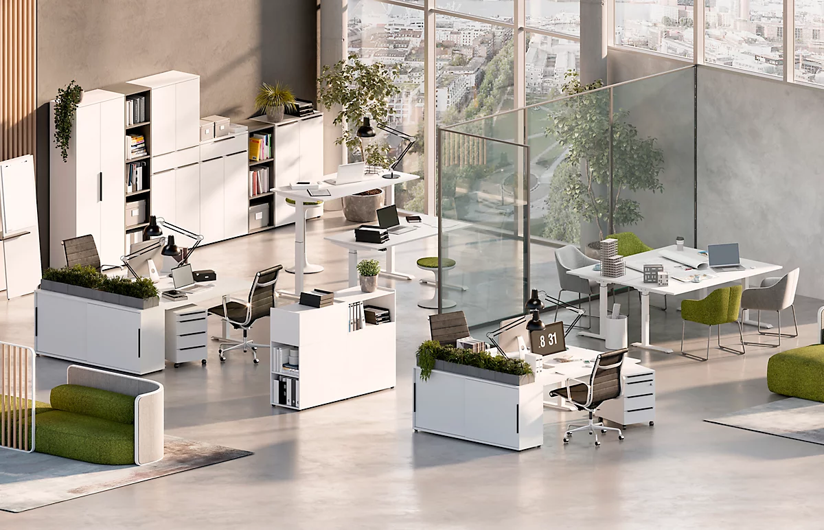 Schreibtisch Porto, mechanisch höheneinstellbar, C-Fuß, B 1600 x T 800 x H 680-910 mm, weiß/weiß