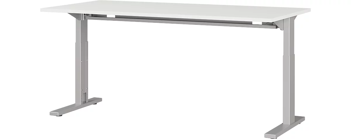 Schreibtisch Profi 2.0, rechteckig, C-Fuß, B 1600 x T 800 x H 700-810 mm, lichtgrau/silber