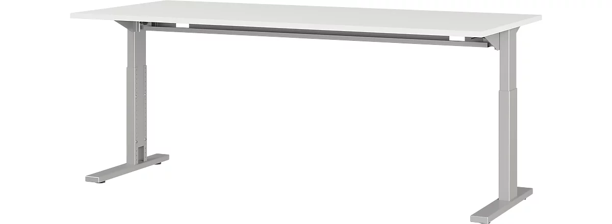 Schreibtisch Profi 2.0, rechteckig, C-Fuß, B 1800 x T 800 x H 700-810 mm, lichtgrau/silber
