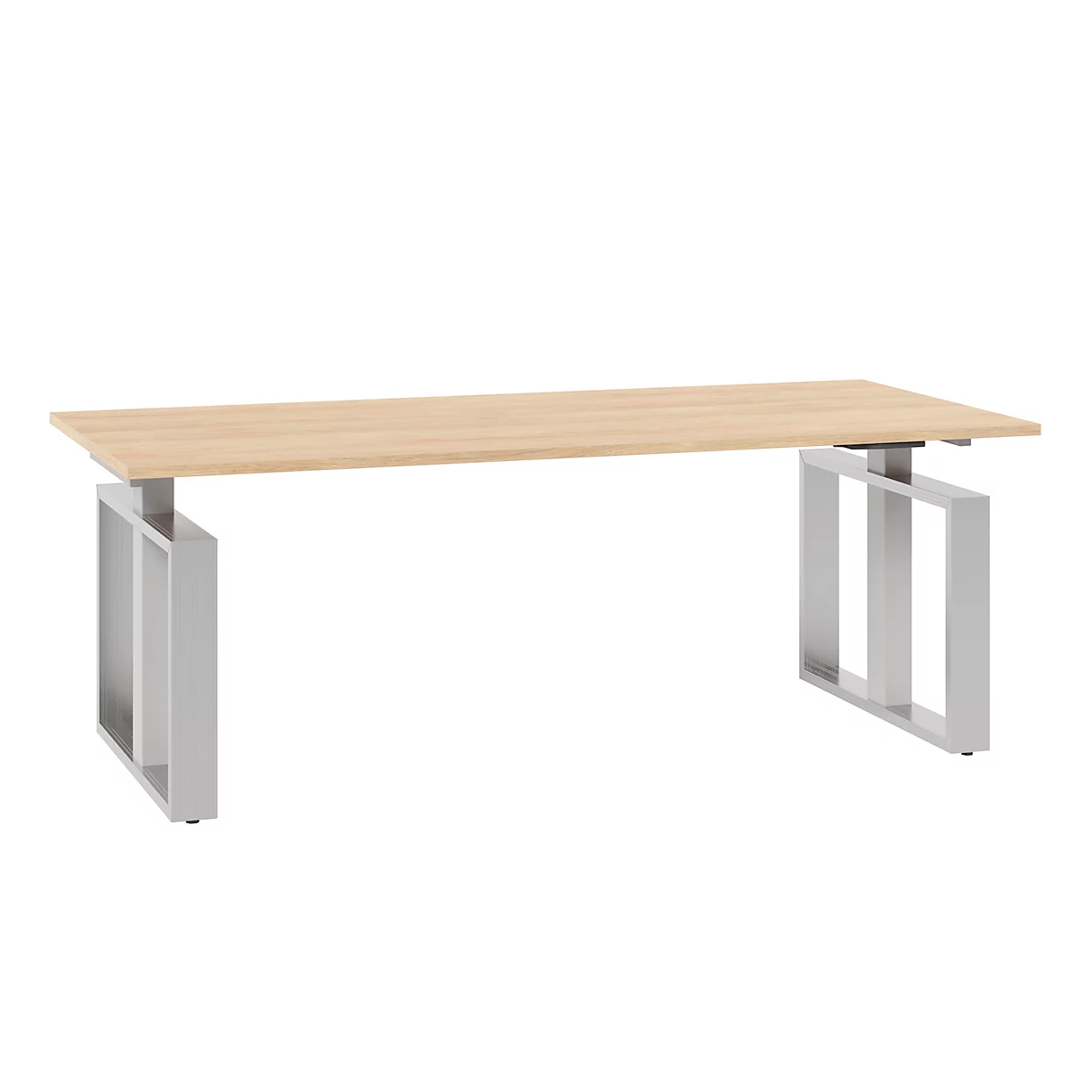 Schreibtisch QUANDOS BOX, Kufengestell, Rechteck, B 2000 x T 900 x H 720 - 820 mm, Eiche Masonic 