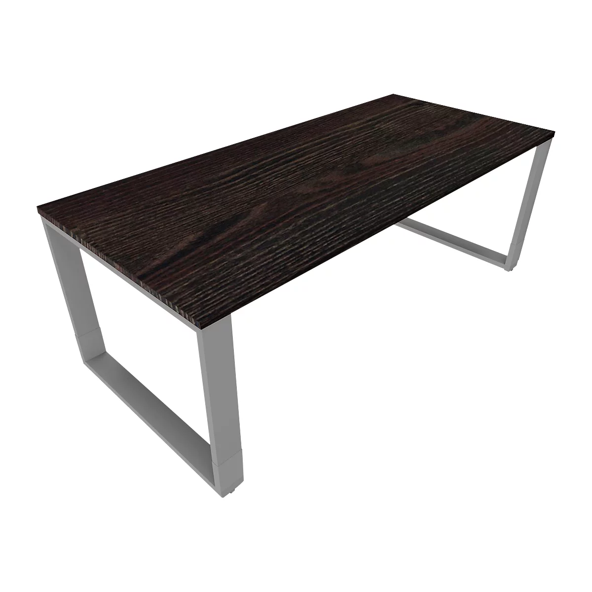 Schreibtisch QUANDOS BOX, Kufengestell, Rechteck, B 2000 x T 900 x H 720 - 820 mm, Mooreiche 