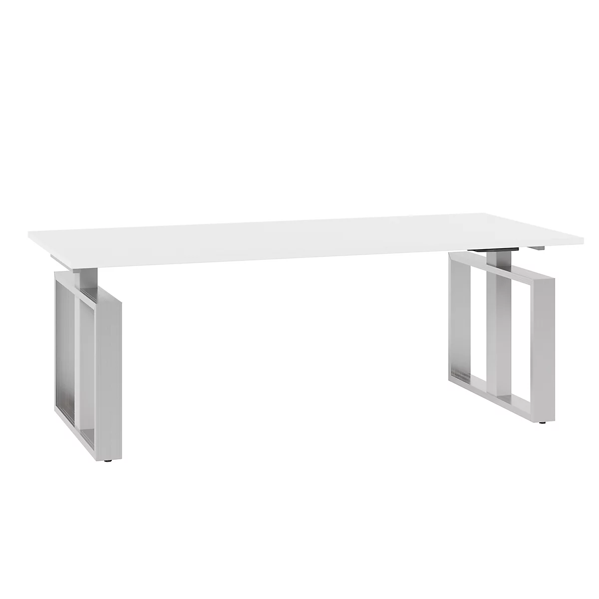 Schreibtisch QUANDOS BOX, Kufengestell, Rechteck, B 2000 x T 900 x H 720 - 820 mm, weiß 