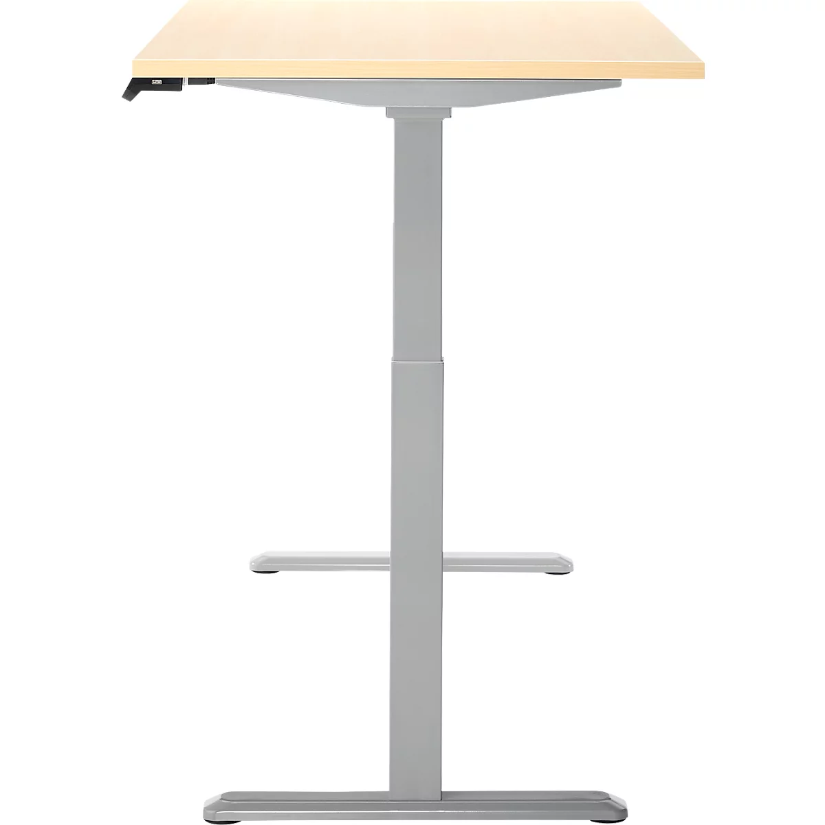 Schreibtisch, Rechteck, elektrisch höhenverstellbar, T-Fuß, B 1200 x T 800 x H 620-1280 mm, inkl. Memory Master, Ahorn-Dekor/silber