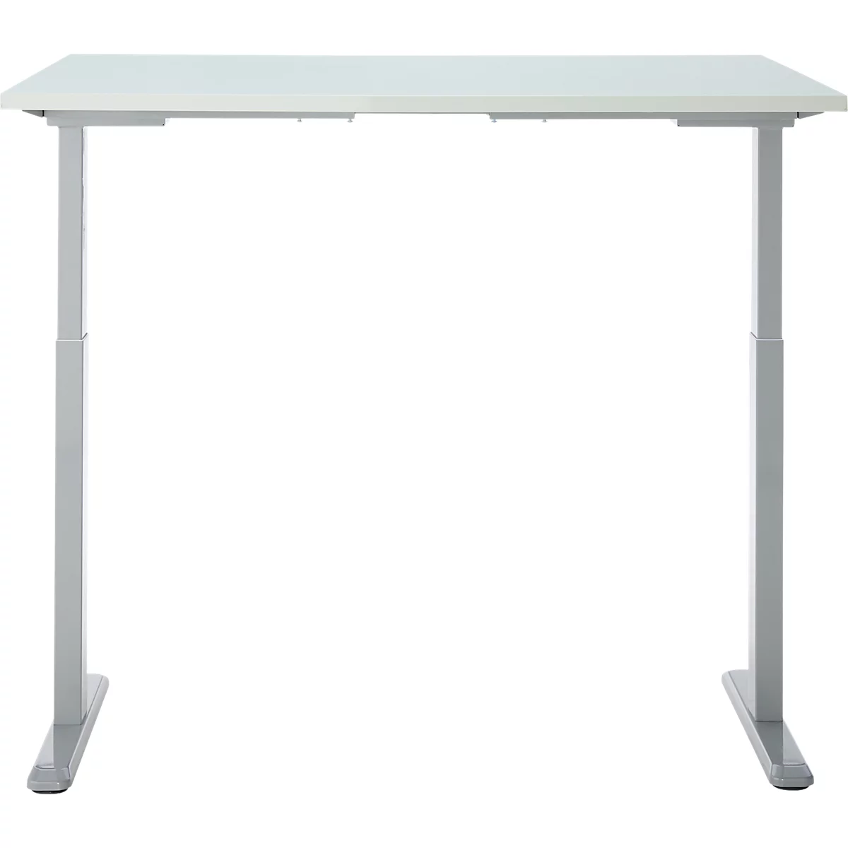 Schreibtisch, Rechteck, elektrisch höhenverstellbar, T-Fuß, B 1200 x T 800 x H 620-1280 mm, inkl. Memory Master, lichtgrau/silber