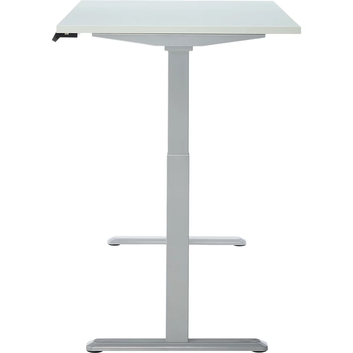 Schreibtisch, Rechteck, elektrisch höhenverstellbar, T-Fuß, B 1200 x T 800 x H 620-1280 mm, inkl. Memory Master, lichtgrau/silber