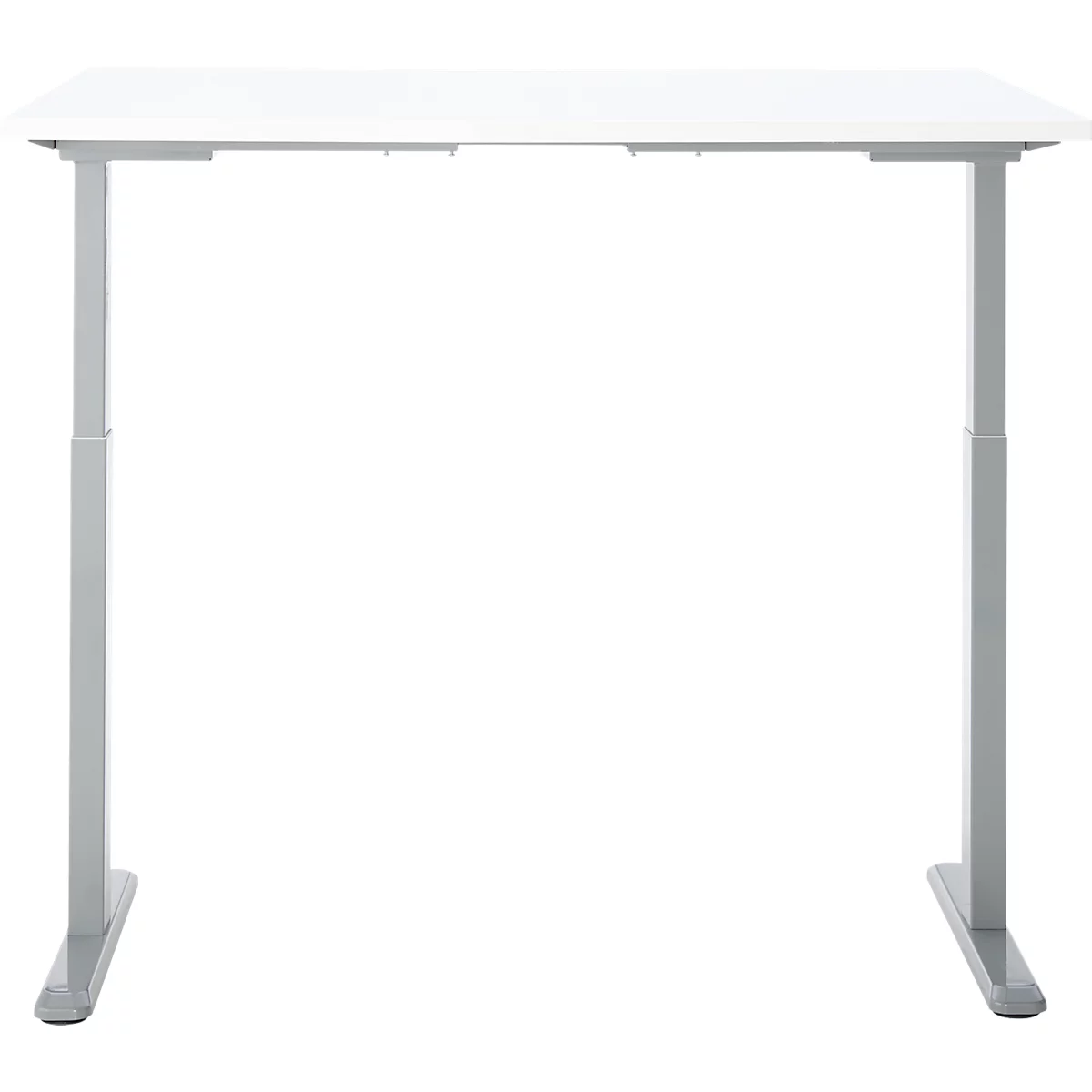 Schreibtisch, Rechteck, elektrisch höhenverstellbar, T-Fuß, B 1200 x T 800 x H 620-1280 mm, inkl. Memory Master, weiß/silber