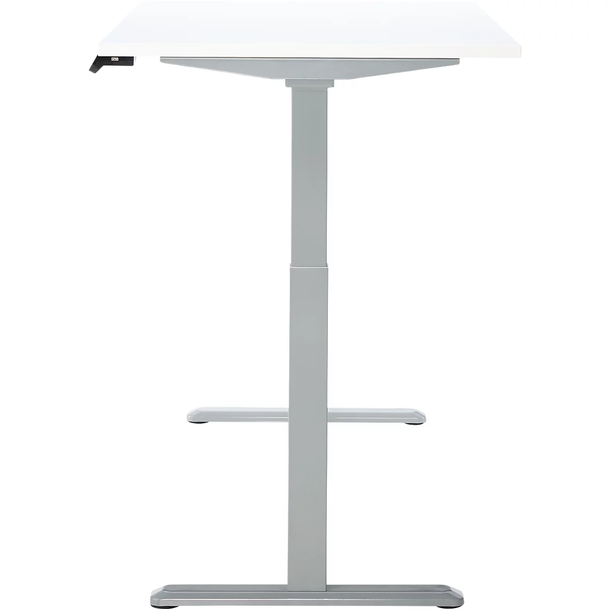 Schreibtisch, Rechteck, elektrisch höhenverstellbar, T-Fuß, B 1200 x T 800 x H 620-1280 mm, inkl. Memory Master, weiß/silber