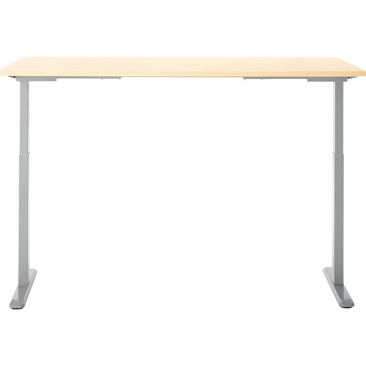 Schreibtisch, Rechteck, elektrisch höhenverstellbar, T-Fuß, B 1600 x T 800 x H 620-1280 mm, inkl. Memory Master, Ahorn-Dekor/silber