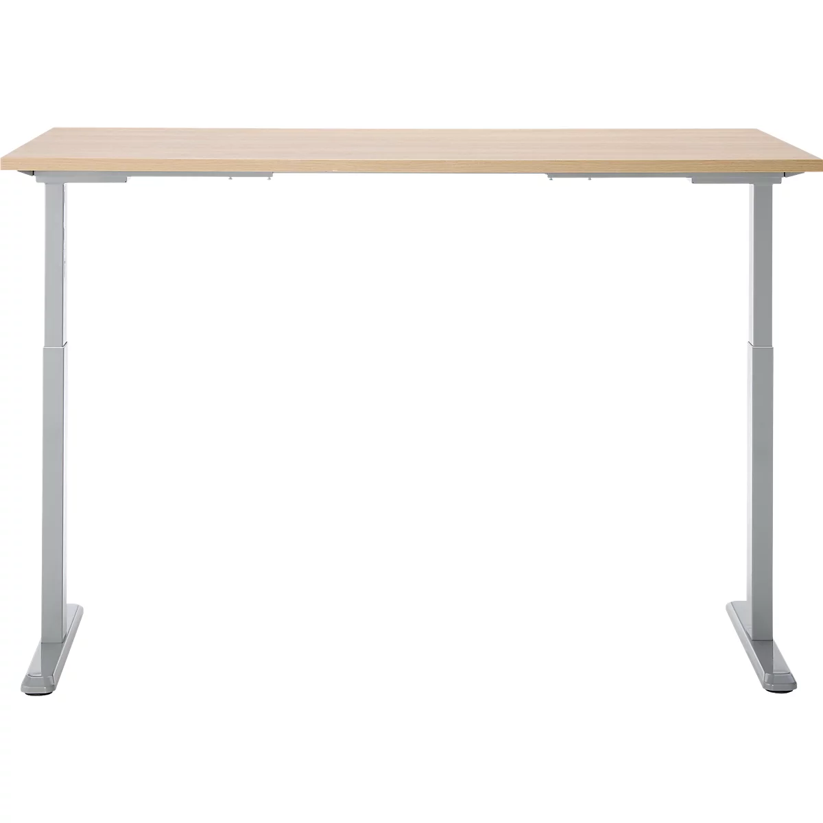 Schreibtisch, Rechteck, elektrisch höhenverstellbar, T-Fuß, B 1600 x T 800 x H 620-1280 mm, inkl. Memory Master, Eiche-Dekor/silber