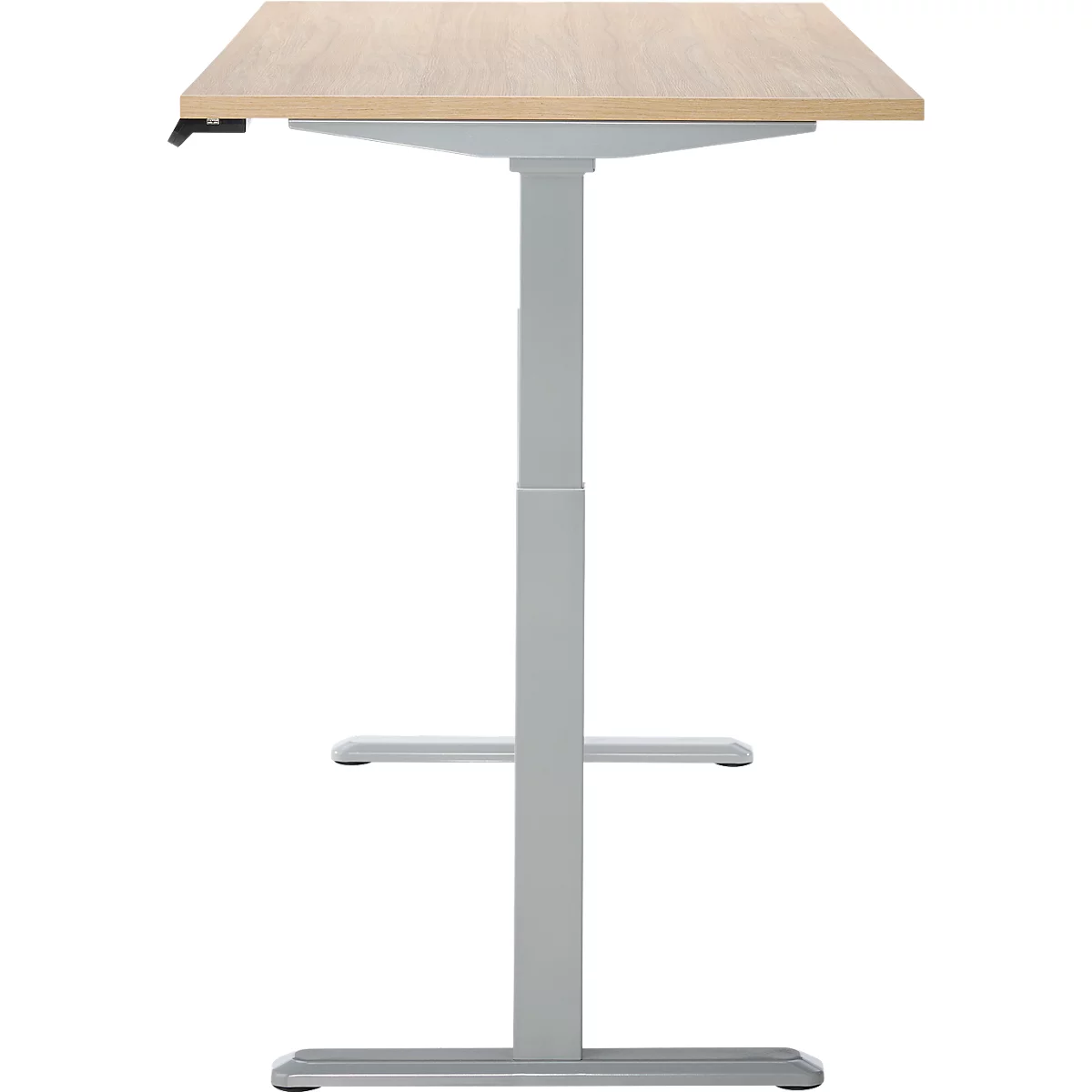 Schreibtisch, Rechteck, elektrisch höhenverstellbar, T-Fuß, B 1600 x T 800 x H 620-1280 mm, inkl. Memory Master, Eiche-Dekor/silber