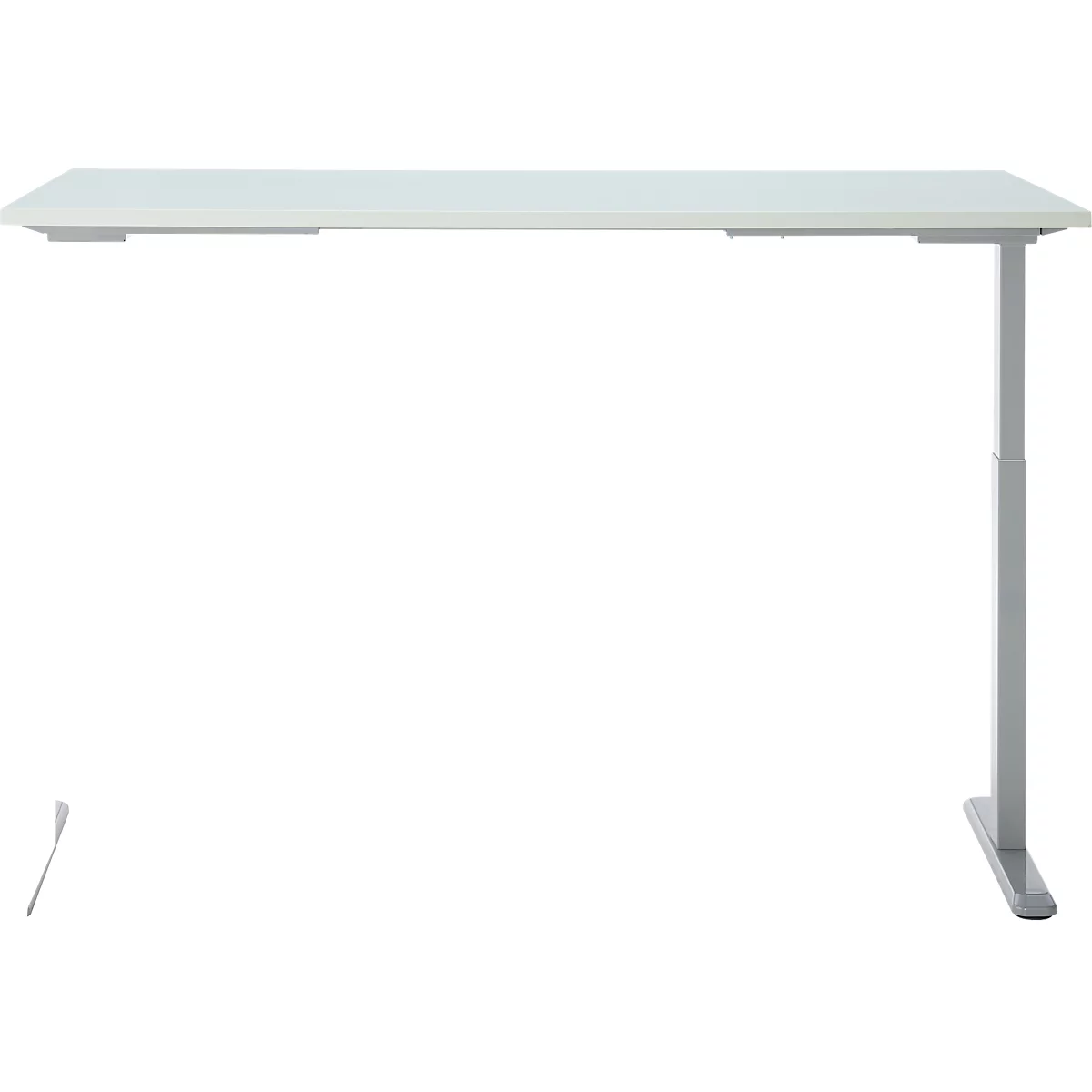 Schreibtisch, Rechteck, elektrisch höhenverstellbar, T-Fuß, B 1600 x T 800 x H 620-1280 mm, inkl. Memory Master, lichtgrau/silber