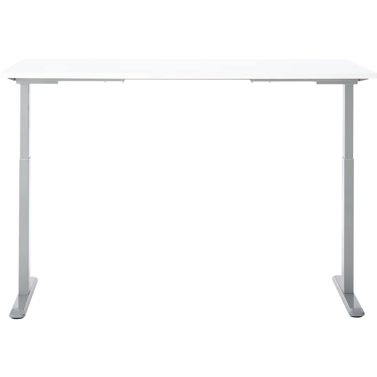 Schreibtisch, Rechteck, elektrisch höhenverstellbar, T-Fuß, B 1600 x T 800 x H 620-1280 mm, inkl. Memory Master, weiß/silber